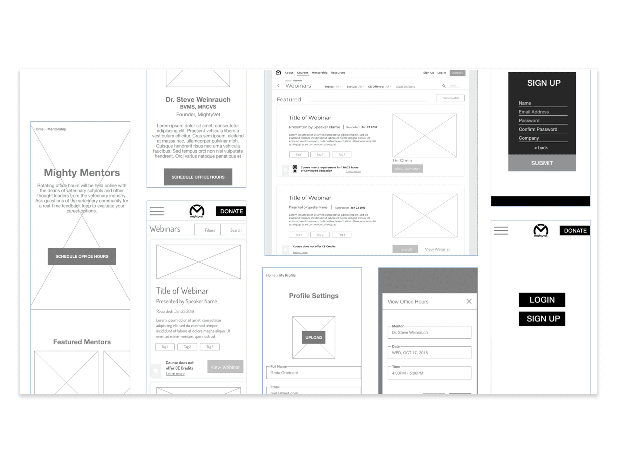 MightyVet wireframe screenshots