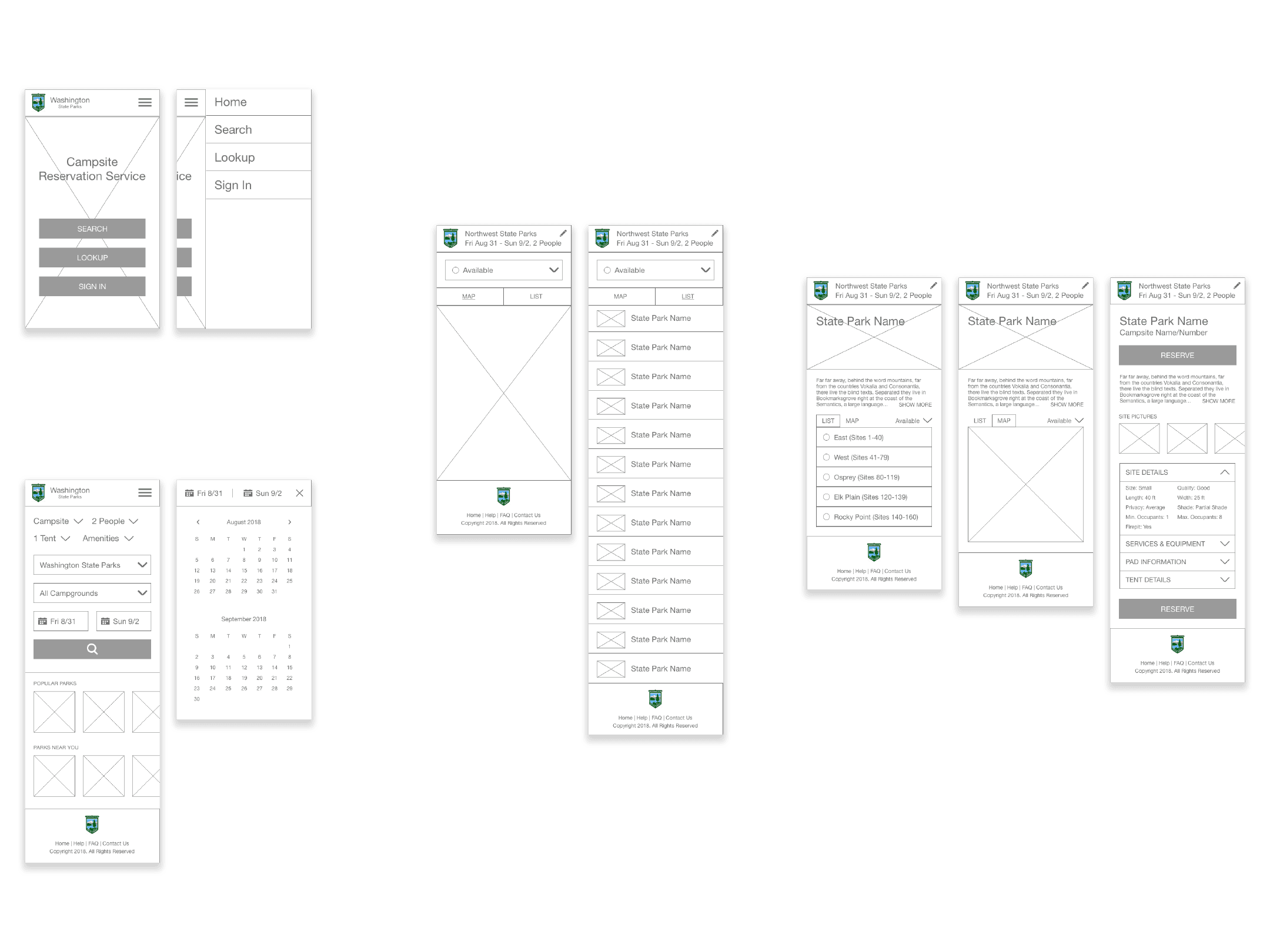 WA State Parks wireframe screenshots